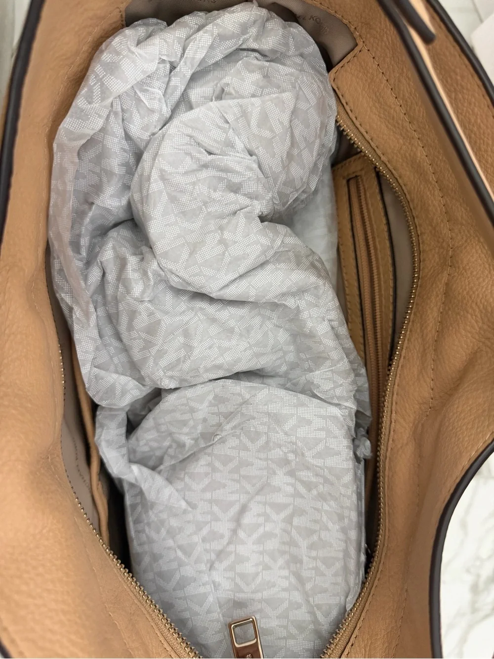 Michael Kors Beige/Tan Pebbled Leather Shoulder Hobo